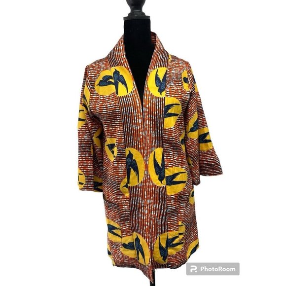 Grass Fields Jackets & Blazers - Grass Fields Kimono African Print Sz 8‎ Orange Black Crow